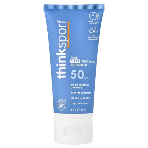 think, Thinksport®, Face Clear Zinc Oxide Sunscreen, SPF 50, Fragrance Free, 2 fl oz (59 ml)