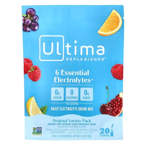 Ultima Replenisher, 6 Essential Electrolytes, Daily Electrolyte Drink Mix, Original Variety Pack, 0.11 oz (3.2 g) Each