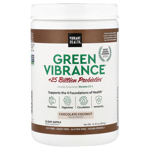 Vibrant Health, Green Vibrance® +25 Billion Probiotics, Version 21.0, Chocolate Coconut, 12.35 oz (350 g)