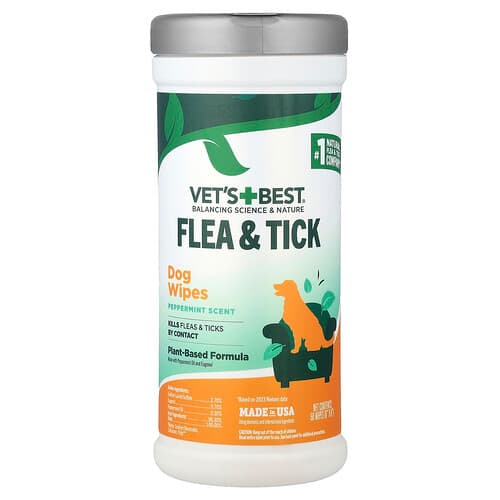 Vet's Best, Flea & Tick Dog Wipes, Peppermint, 50 Wipes (6 x 8) Each