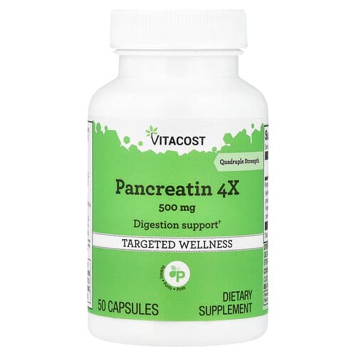 Vitacost, Pancreatin 4X, 500 mg, 50 Capsules