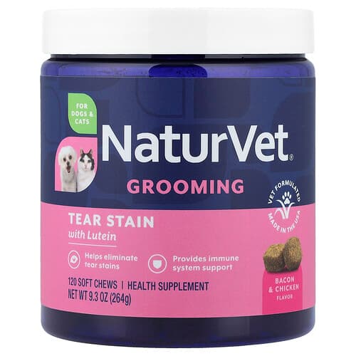 NaturVet, Grooming, Tear Stain with Lutein, For Dogs & Cats, Bacon & Chicken, 120 Soft Chews, 9.3 oz (264 g)