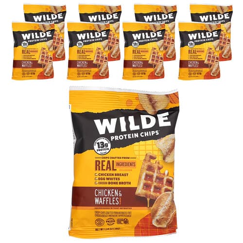 Wilde Brands, Protein Chips®, Chicken & Waffles, 8 Bags, 1.34 oz (38 g) Each