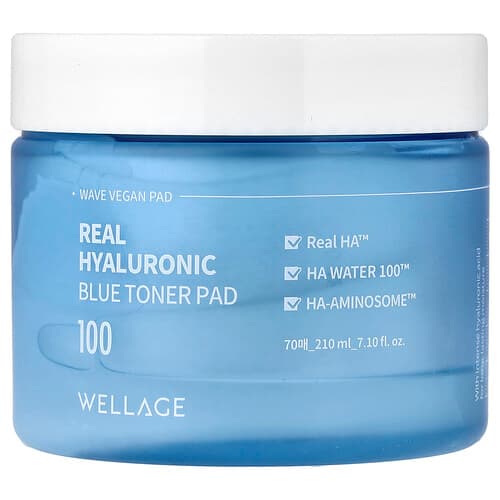 Wellage, Real Hyaluronic Blue Toner Pad 100, 70 Pads