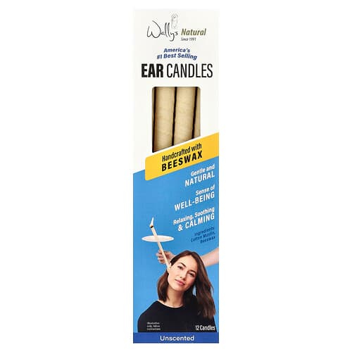 Wally's Natural, Beeswax Ear Candles, Unscented, 12 Candles