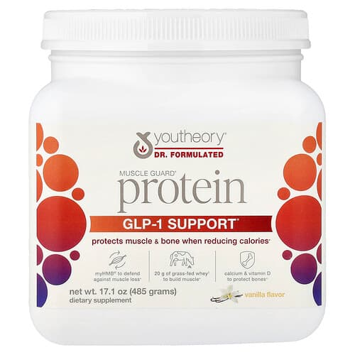 Youtheory, Muscle Guard Protein, GLP-1 Support, Vanilla, 17.1 oz (485 g)