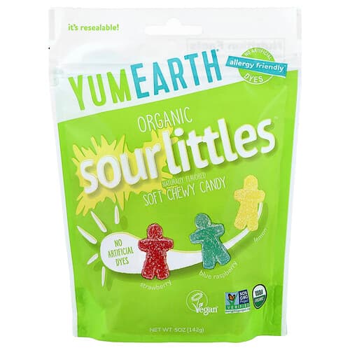 YumEarth, Organic SourLittles™, Soft Chewy Candy, Strawberry, Blue Raspberry, Lemon, 5 oz (142 g)