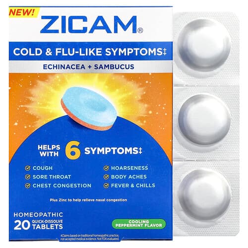 Zicam, Echinacea + Sambucus, Cooling Peppermint, 20 Quick-Dissolve Tablets