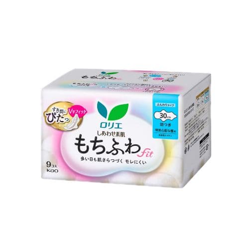Kao - Laurier Shiawase Sokuhada Mochi-Fuwa Fit Special Daytime Use With Wings 30cm - 9piezas