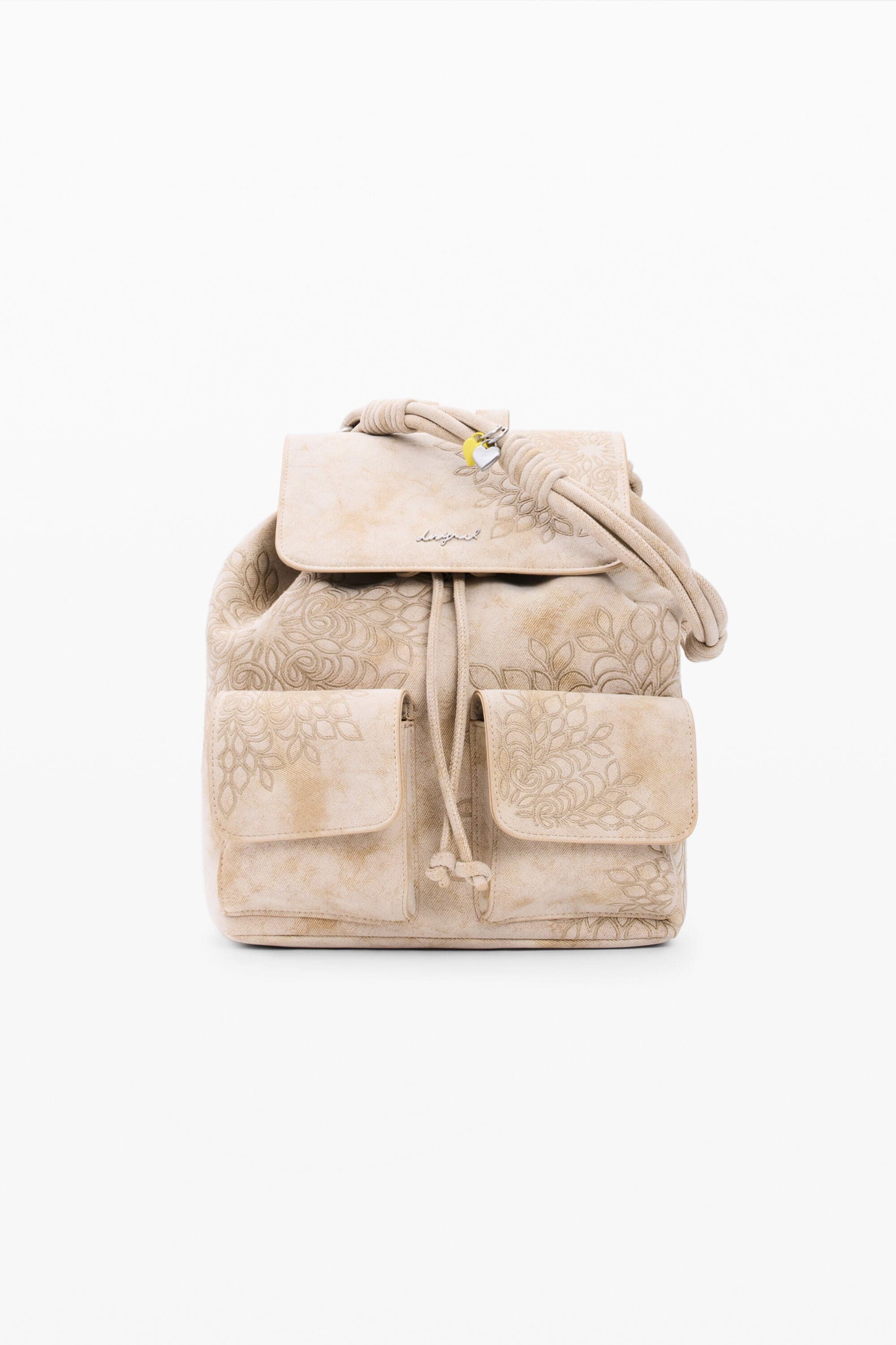 Desigual, Mochila pequeña bordados, Mujer, Poliuretano, Blanco, U