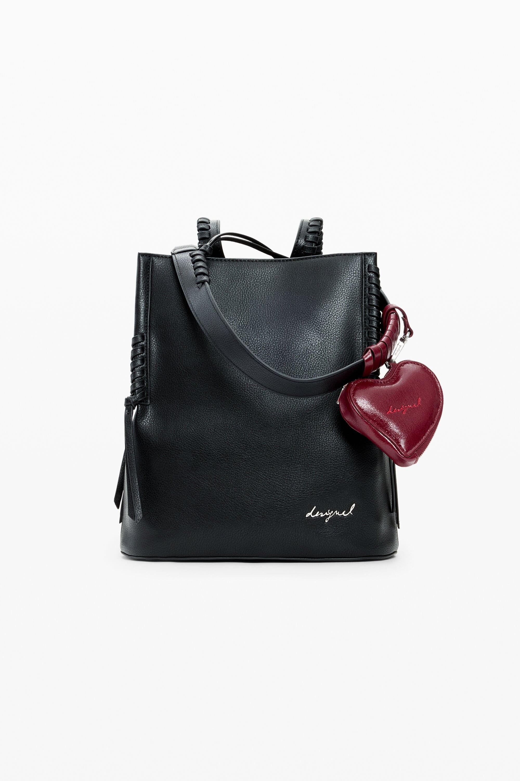 Desigual, Mochila mediana charm corazón, Mujer, Poliuretano, Negro, U