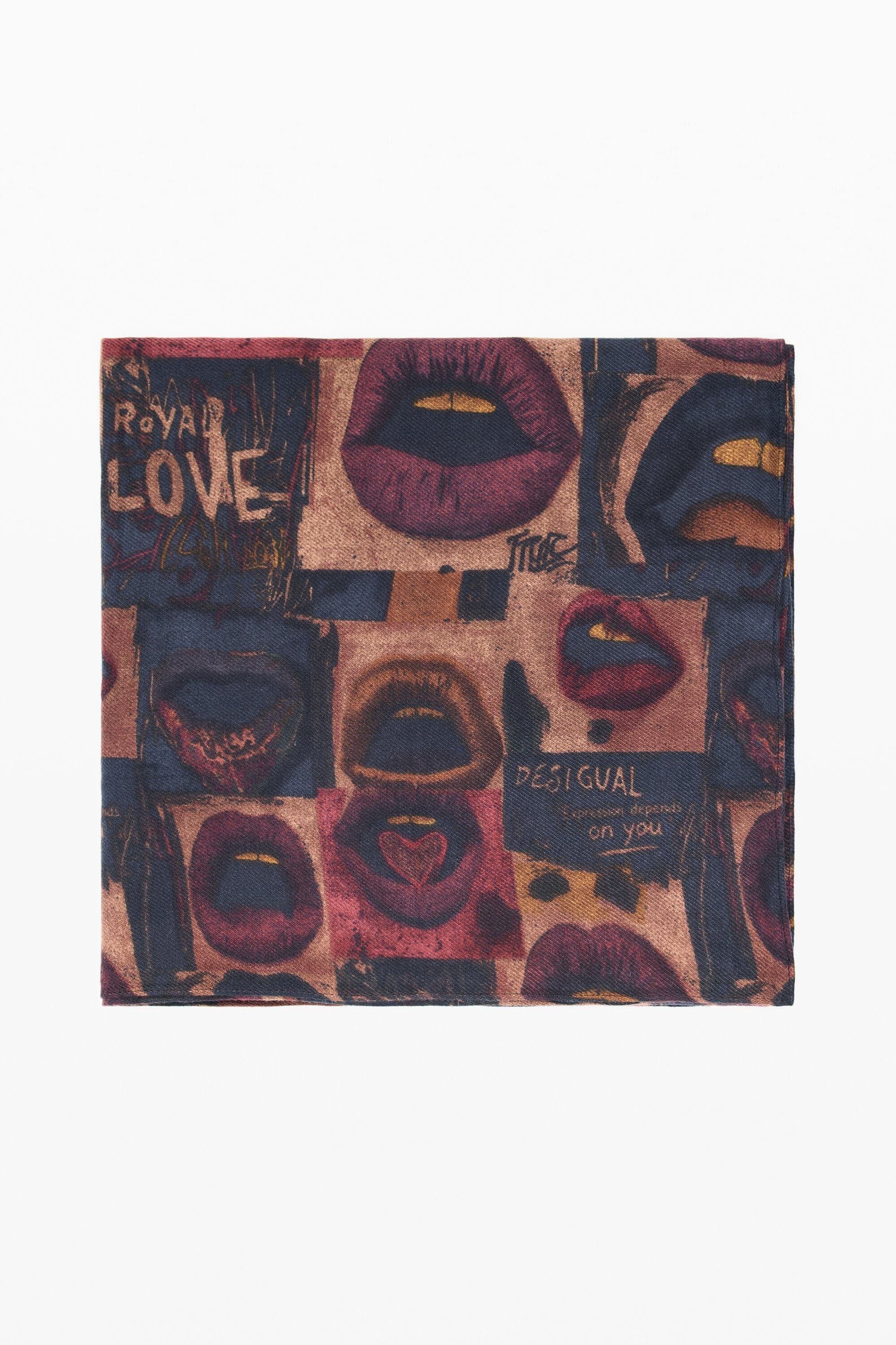 Desigual, Foular rectángulo bocas, Mujer, Viscosa, MarróN, U